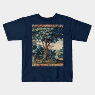 GREENERY, TREES IN WOODLAND LANDSCAPE Antique Flemish Tapestry Kids T-Shirt